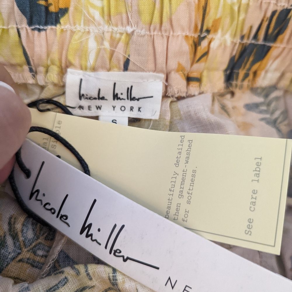 COPY - Nicole Miller Linen Blend Leaf Wide Leg Pants Small - Picture 3 of 4